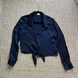 Navy blue satin tie top